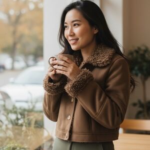 fab'rik Tan Teddy Jacket with Faux Fur